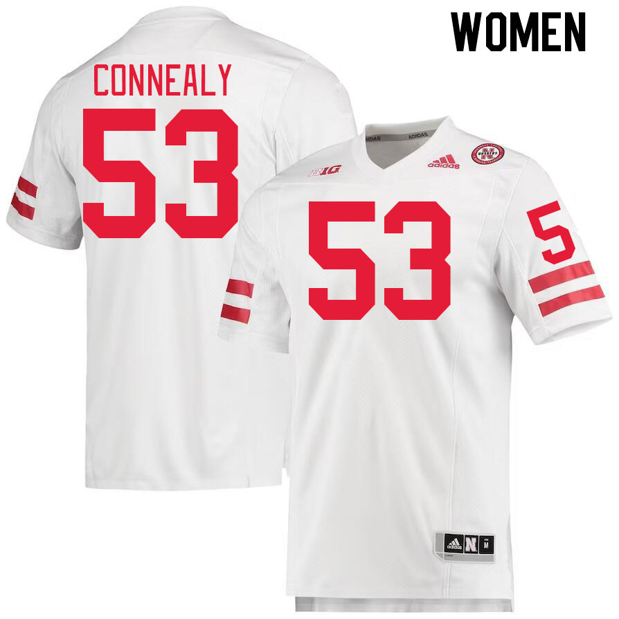 Women #53 Conor Connealy Nebraska Cornhuskers College Football Jerseys Stitched Sale-White - Click Image to Close
